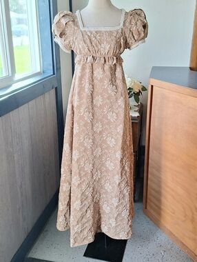 Unknown-Regency Dress Empire Waist Victorian Style Pearl Puff Floral Dress